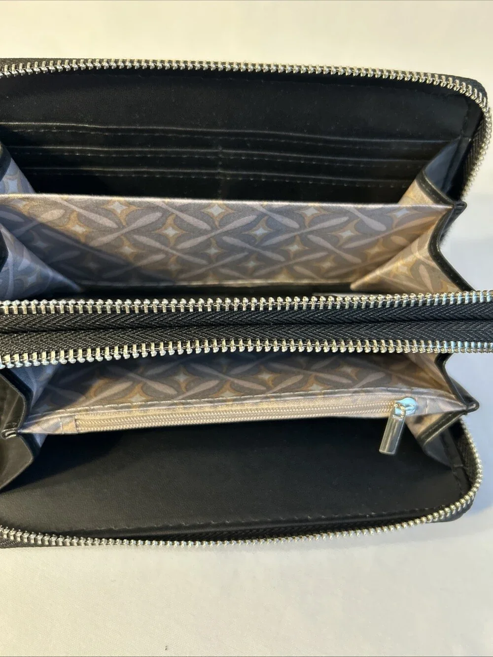 CXL By Christian Lacroix Wristlet Wallet Womens Black Ames Denim Double Zipper